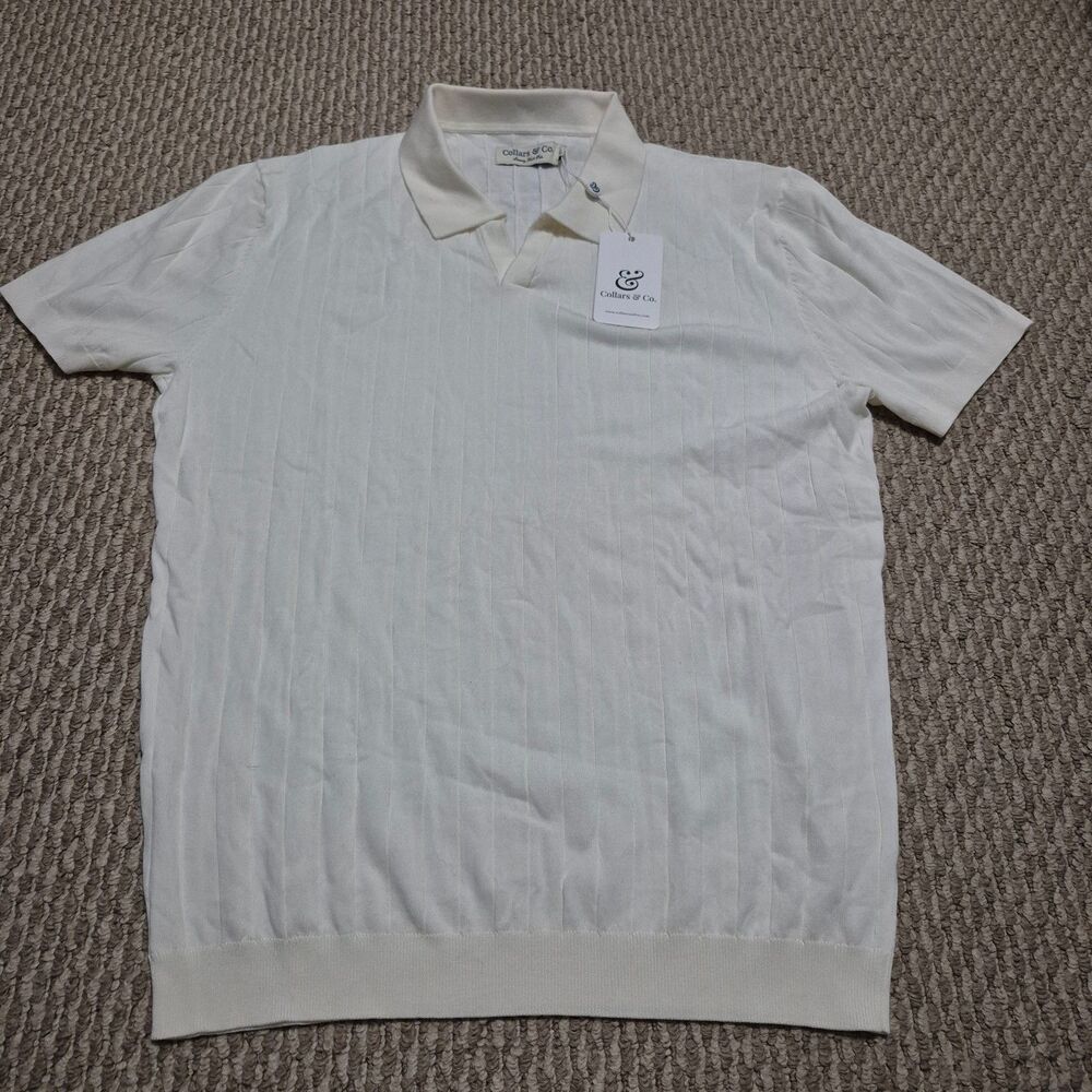 Collars And Co Polo Shirt Mens XL White-Luxury Knit Cotton Collared